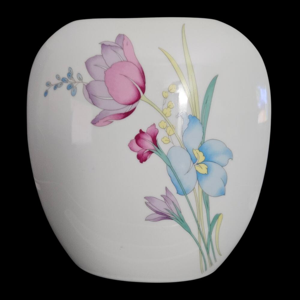 Vintage Porcelain Floral Bud Vase White Pink Blue Flower Modernist Decor